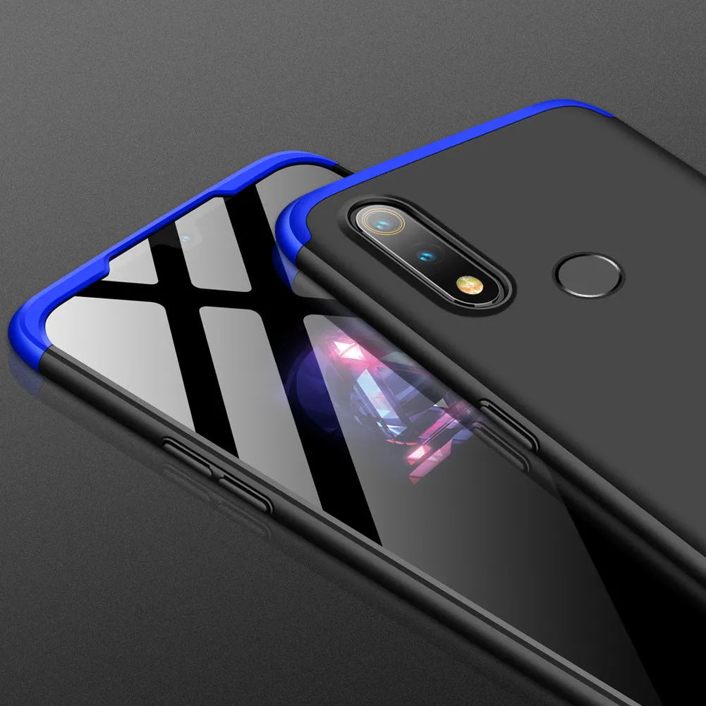 For OPPO realme3 Ultra Slim PC Back Cover Non-slip Shockproof 360 Degree Full Protective Case Blue black blue