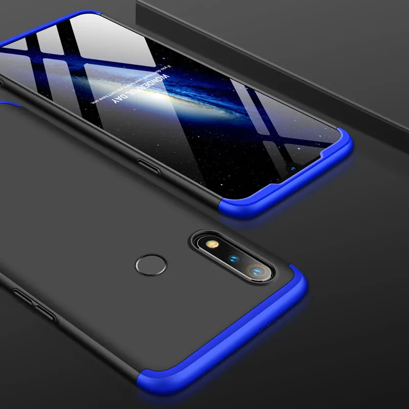 For OPPO realme3 Ultra Slim PC Back Cover Non-slip Shockproof 360 Degree Full Protective Case Blue black blue