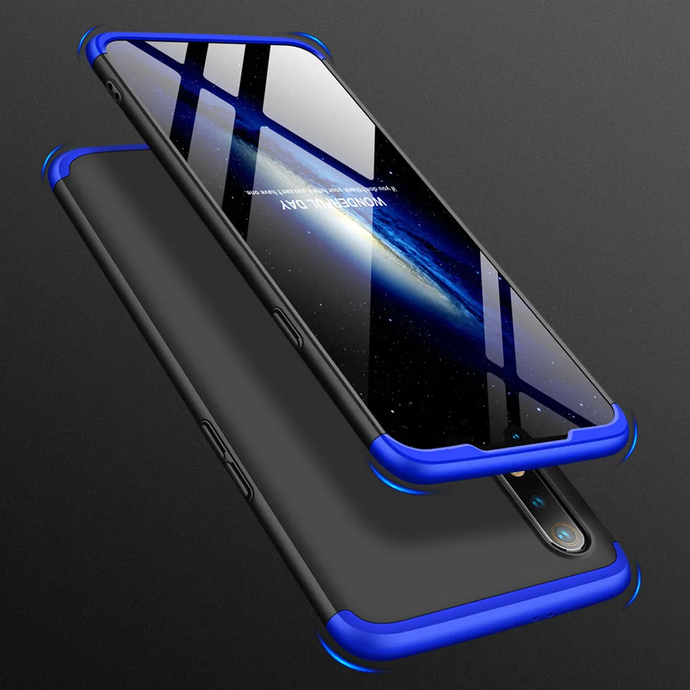 For OPPO realme3 Ultra Slim PC Back Cover Non-slip Shockproof 360 Degree Full Protective Case Blue black blue