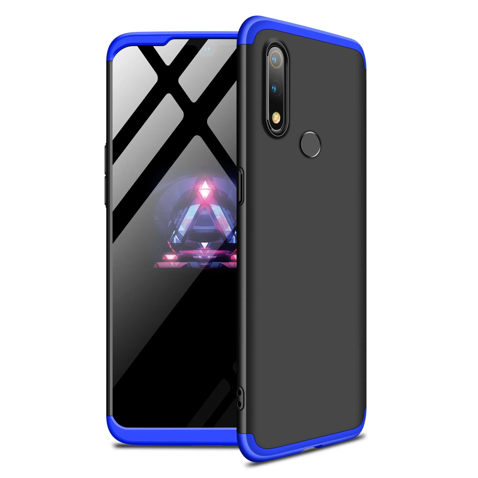 For OPPO realme3 Ultra Slim PC Back Cover Non-slip Shockproof 360 Degree Full Protective Case Blue black blue