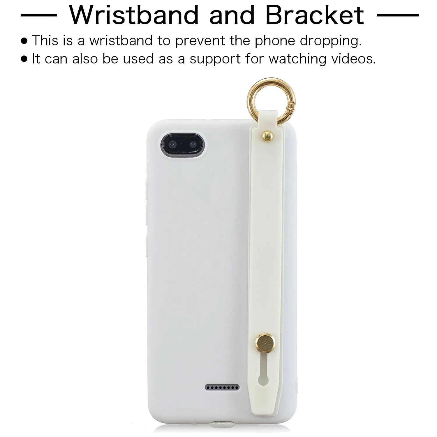 For Redmi 6A Simple Solid Color Chic Wrist Rope Bracket Matte TPU Anti-scratch Non-slip Protective Cover Back Case 11 Lotus pink