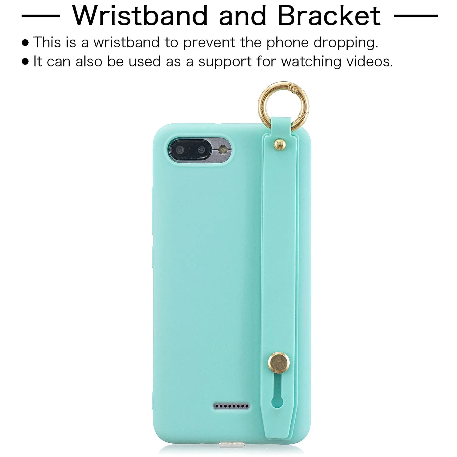 For Redmi 6A Simple Solid Color Chic Wrist Rope Bracket Matte TPU Anti-scratch Non-slip Protective Cover Back Case 11 Lotus pink
