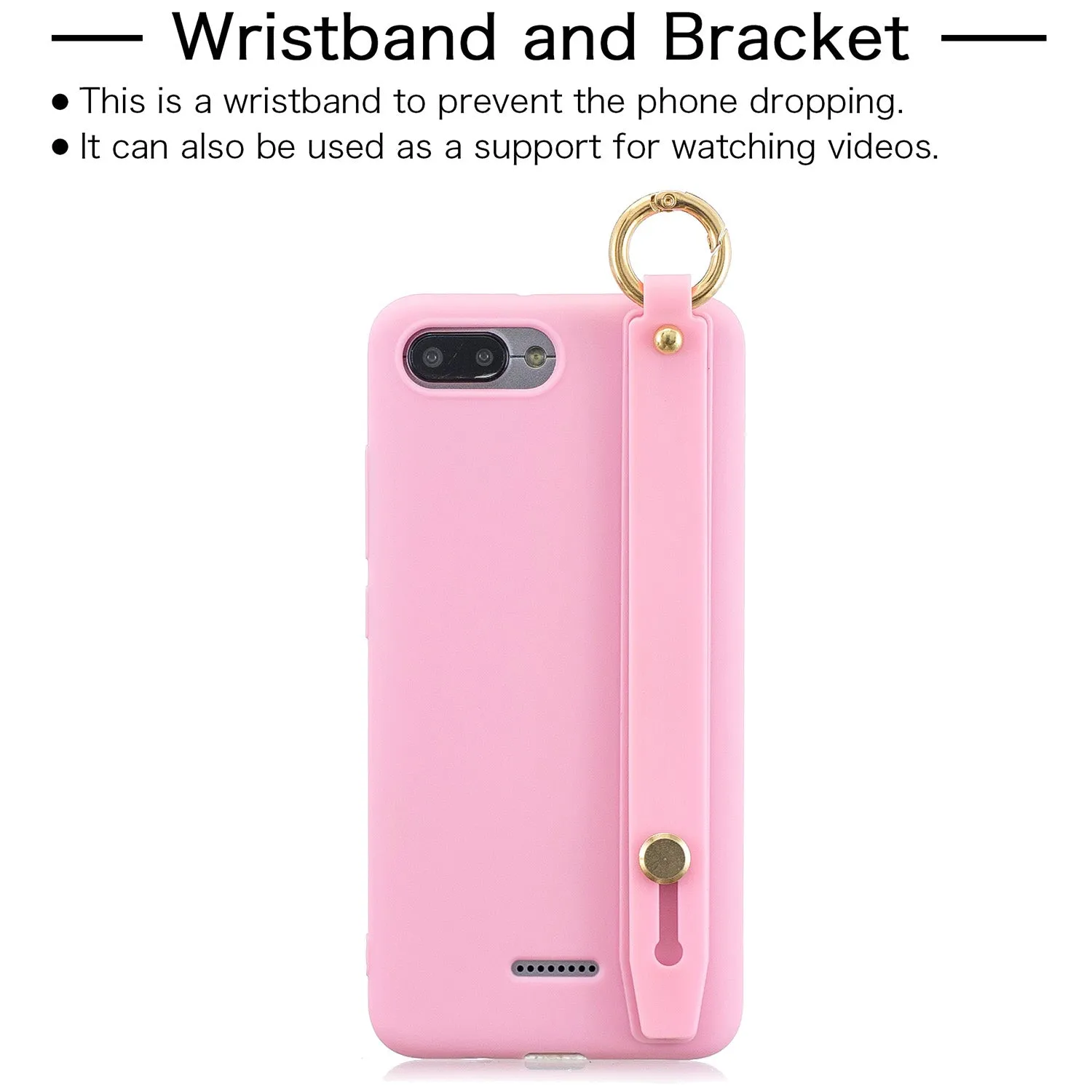 For Redmi 6A Simple Solid Color Chic Wrist Rope Bracket Matte TPU Anti-scratch Non-slip Protective Cover Back Case 11 Lotus pink
