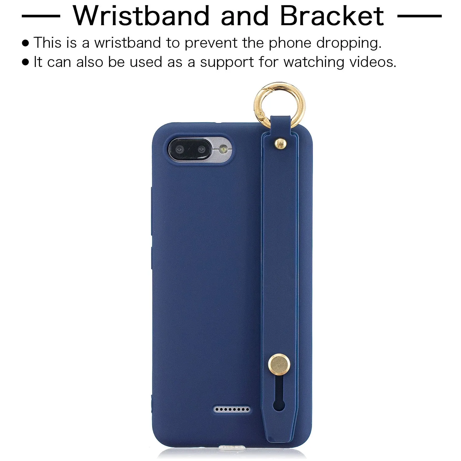 For Redmi 6A Simple Solid Color Chic Wrist Rope Bracket Matte TPU Anti-scratch Non-slip Protective Cover Back Case 11 Lotus pink