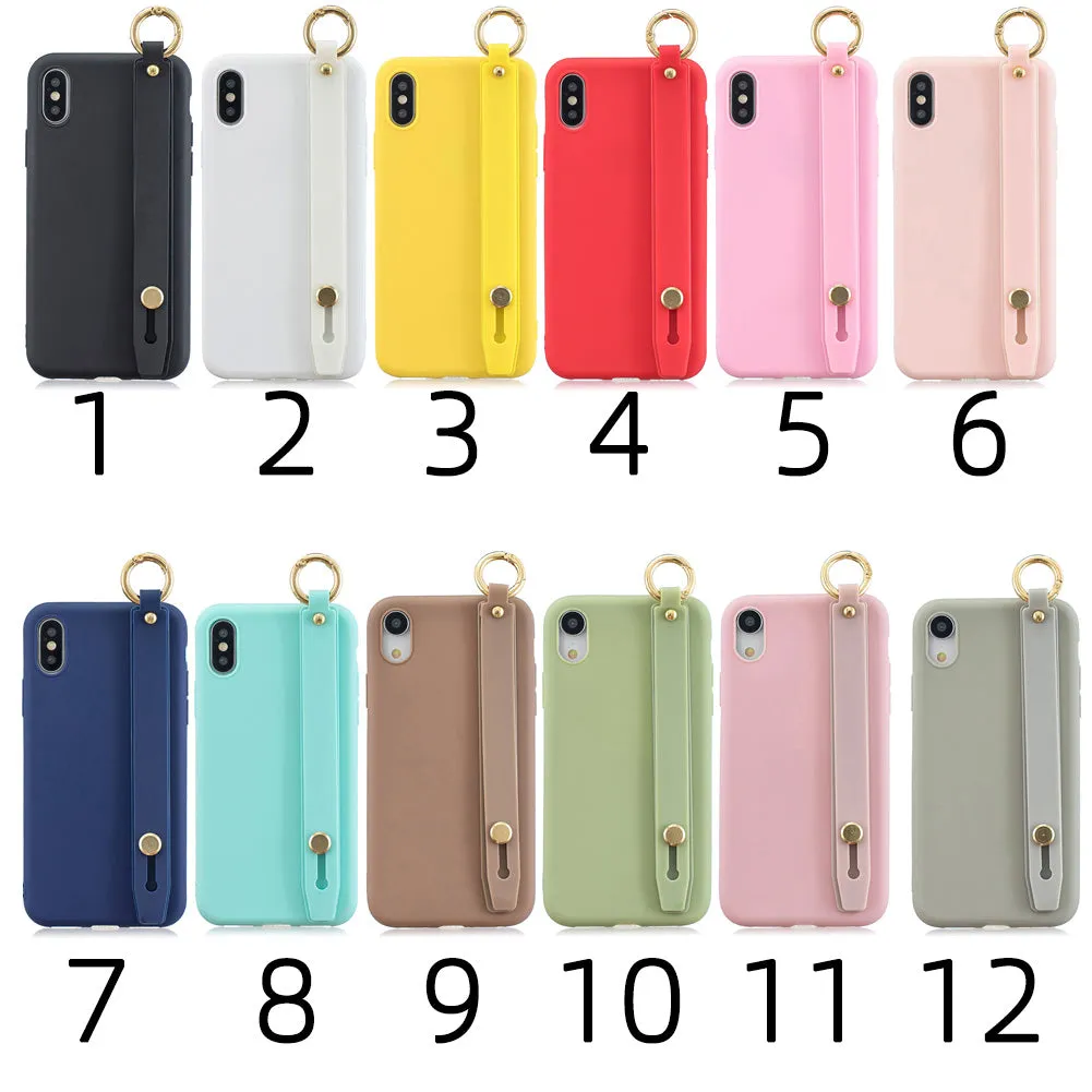 For Redmi 6A Simple Solid Color Chic Wrist Rope Bracket Matte TPU Anti-scratch Non-slip Protective Cover Back Case 11 Lotus pink