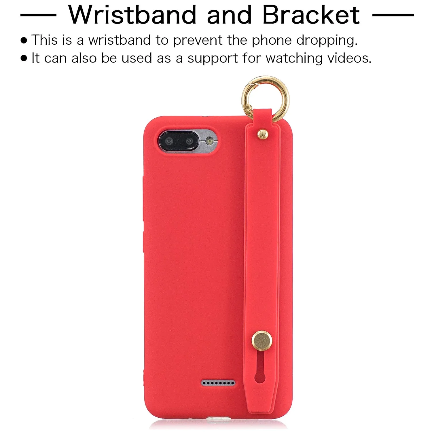 For Redmi 6A Simple Solid Color Chic Wrist Rope Bracket Matte TPU Anti-scratch Non-slip Protective Cover Back Case 11 Lotus pink