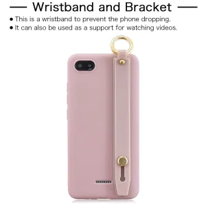 For Redmi 6A Simple Solid Color Chic Wrist Rope Bracket Matte TPU Anti-scratch Non-slip Protective Cover Back Case 11 Lotus pink