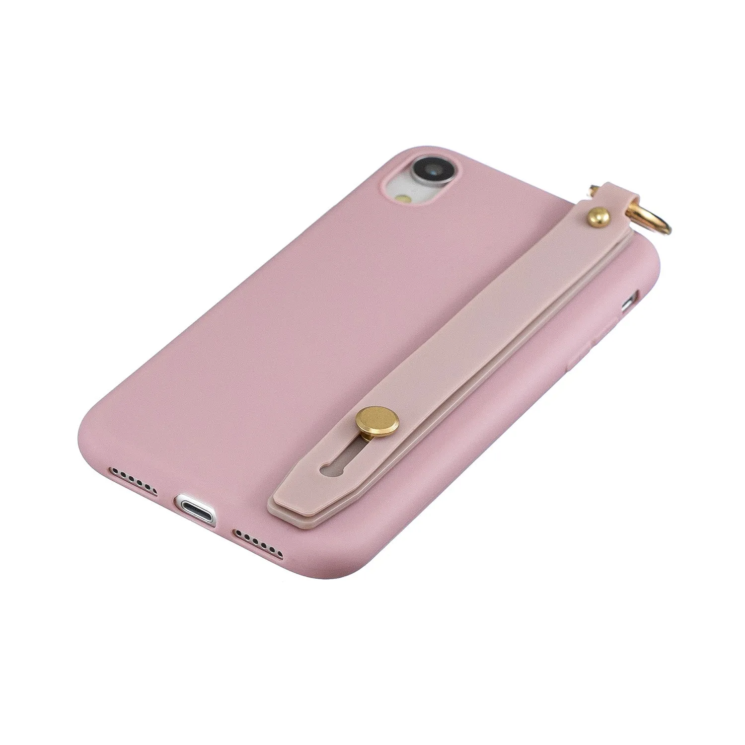 For Redmi 6A Simple Solid Color Chic Wrist Rope Bracket Matte TPU Anti-scratch Non-slip Protective Cover Back Case 11 Lotus pink
