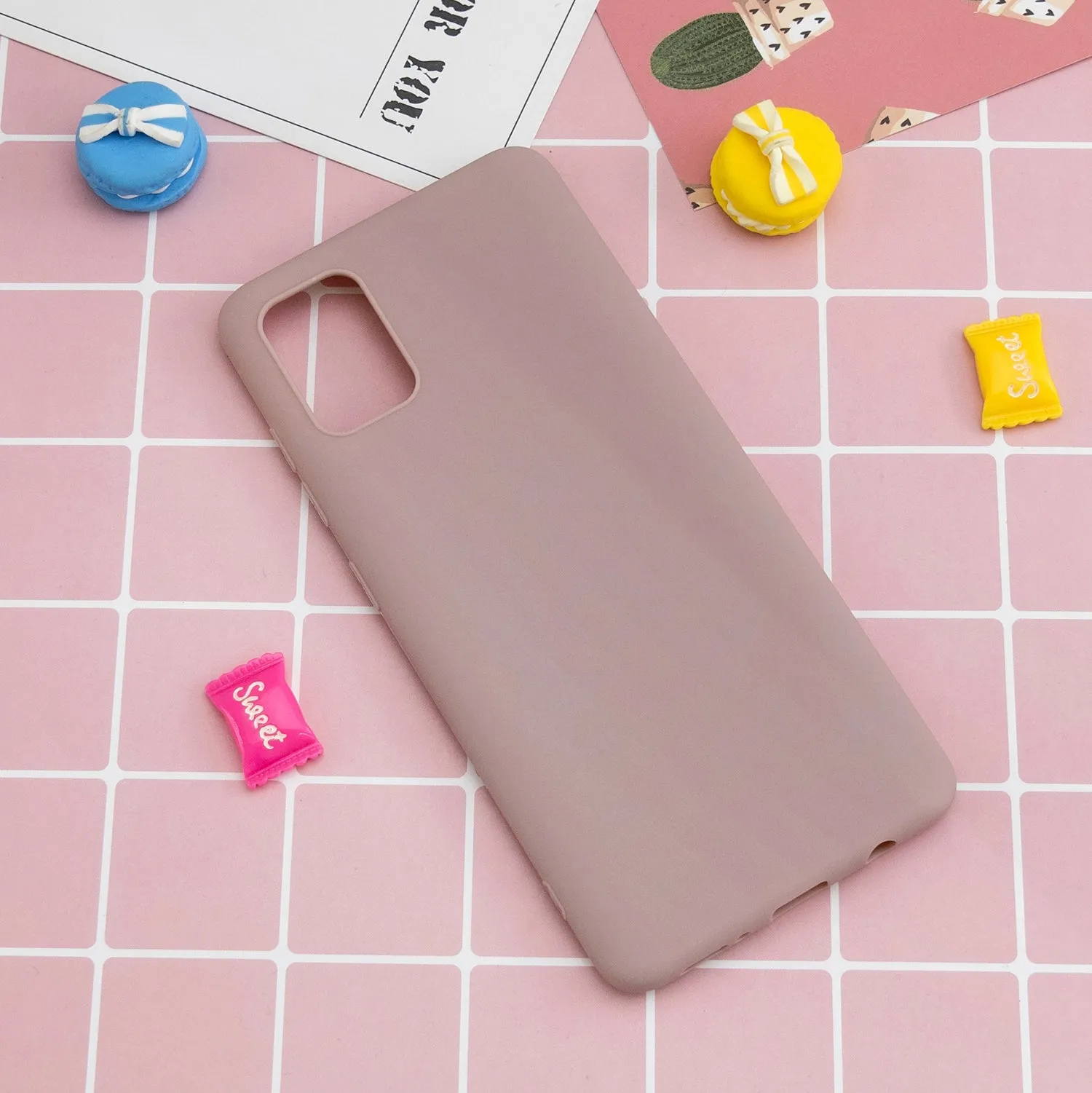 For Samsung A01/ A11/A21/A41/A51/A71/A81/A91 Mobile Phone Case Lovely Candy Color Matte TPU Anti-scratch Non-slip Protective Cover Back Case 11 lotus root pink