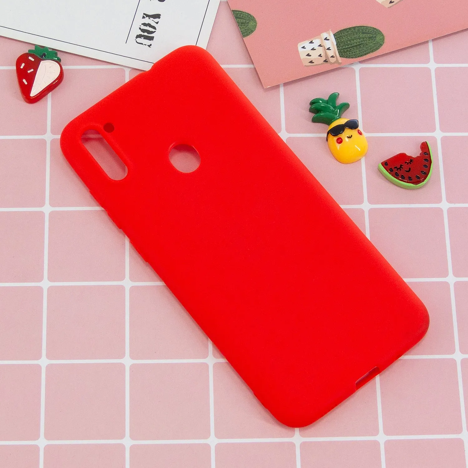 For Samsung A01/ A11/A21/A41/A51/A71/A81/A91 Mobile Phone Case Lovely Candy Color Matte TPU Anti-scratch Non-slip Protective Cover Back Case 4 red