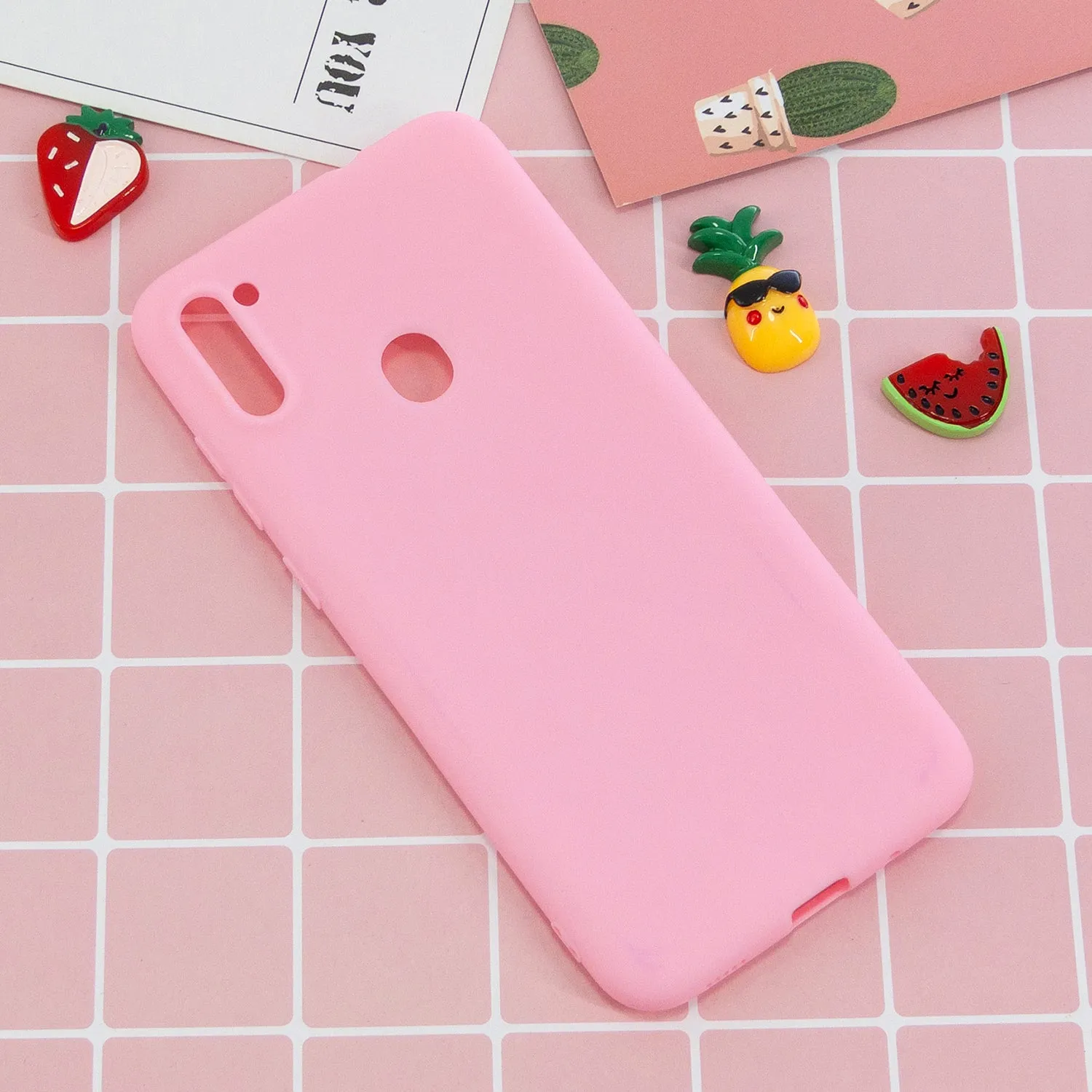 For Samsung A01/ A11/A21/A41/A51/A71/A81/A91 Mobile Phone Case Lovely Candy Color Matte TPU Anti-scratch Non-slip Protective Cover Back Case 5 dark pink