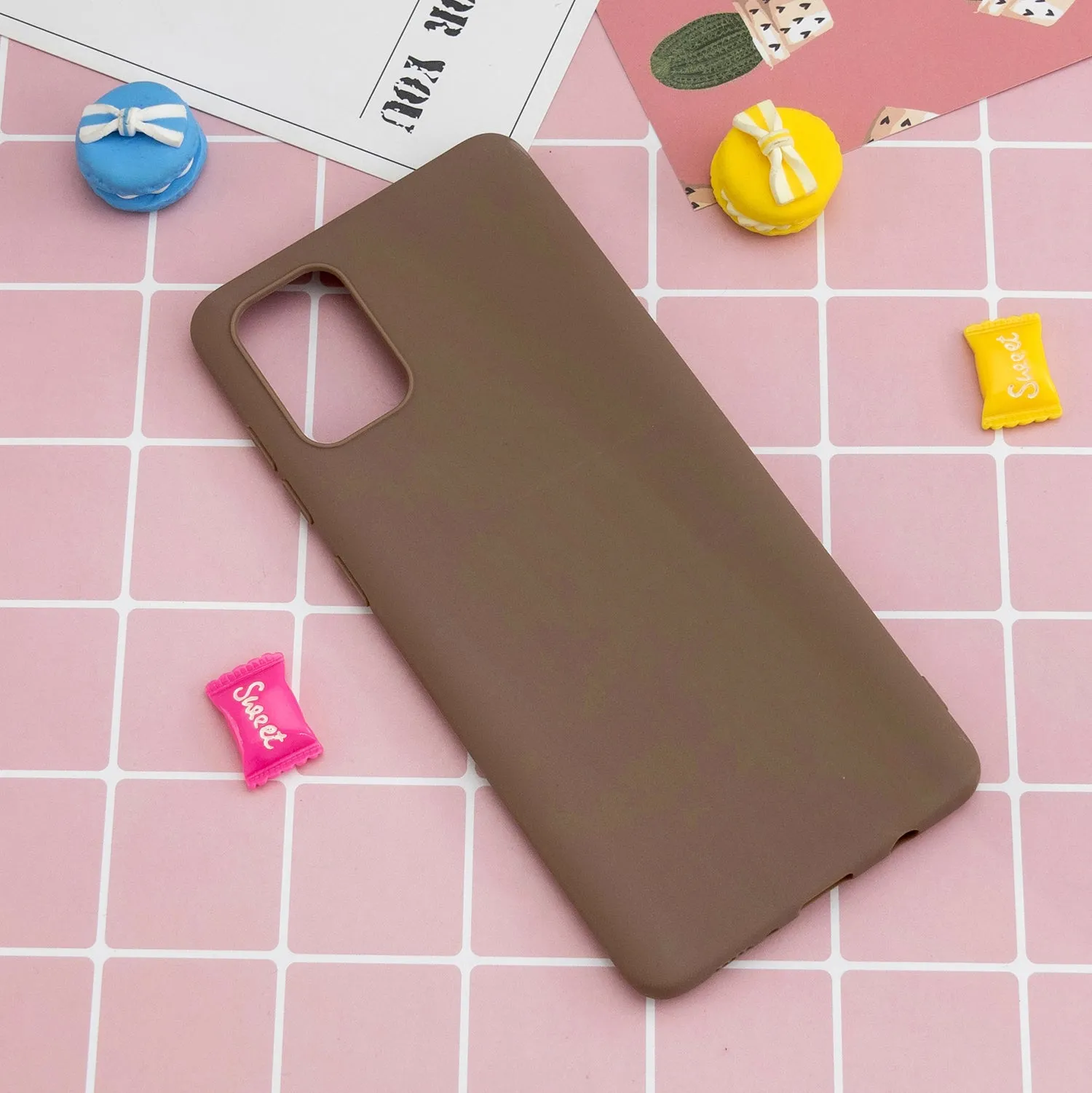 For Samsung A01/ A11/A21/A41/A51/A71/A81/A91 Mobile Phone Case Lovely Candy Color Matte TPU Anti-scratch Non-slip Protective Cover Back Case 9 brown