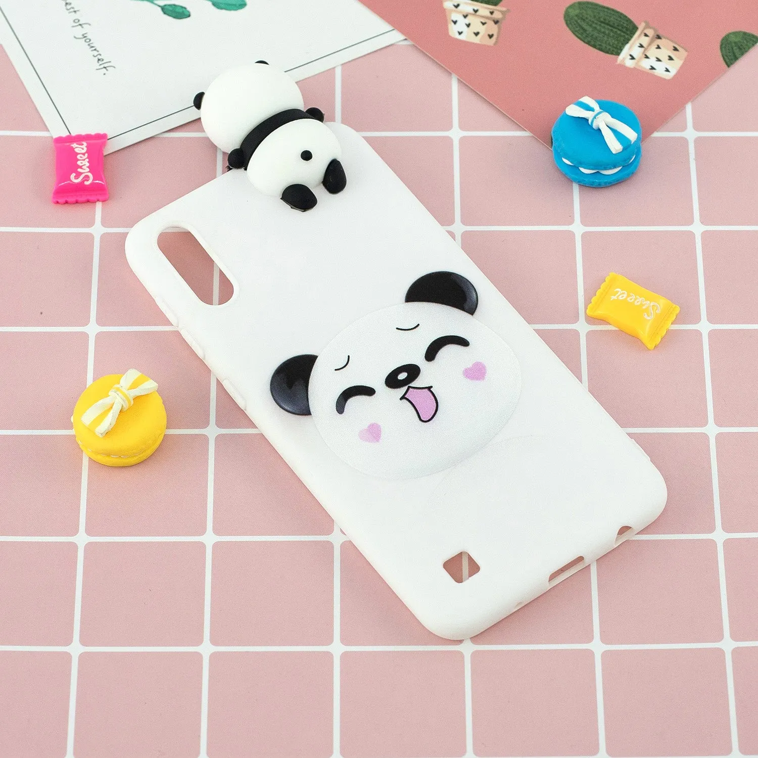 For Samsung A01 Soft TPU Case Back Cover 3D Cartoon Painting Mobile Phone Shell Smiley Panda