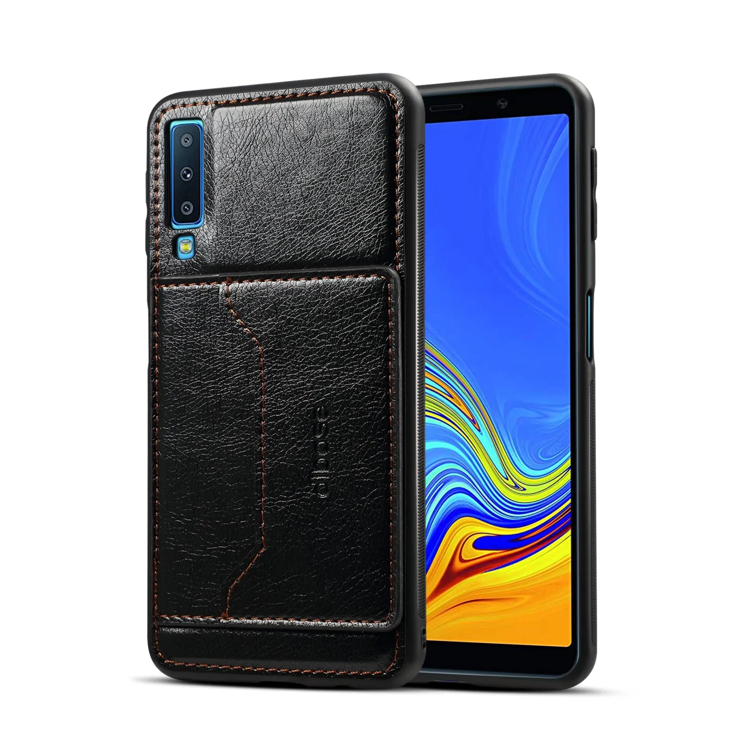 for Samsung A7 2018 Solid Color PU Phone Holder Phone Case red
