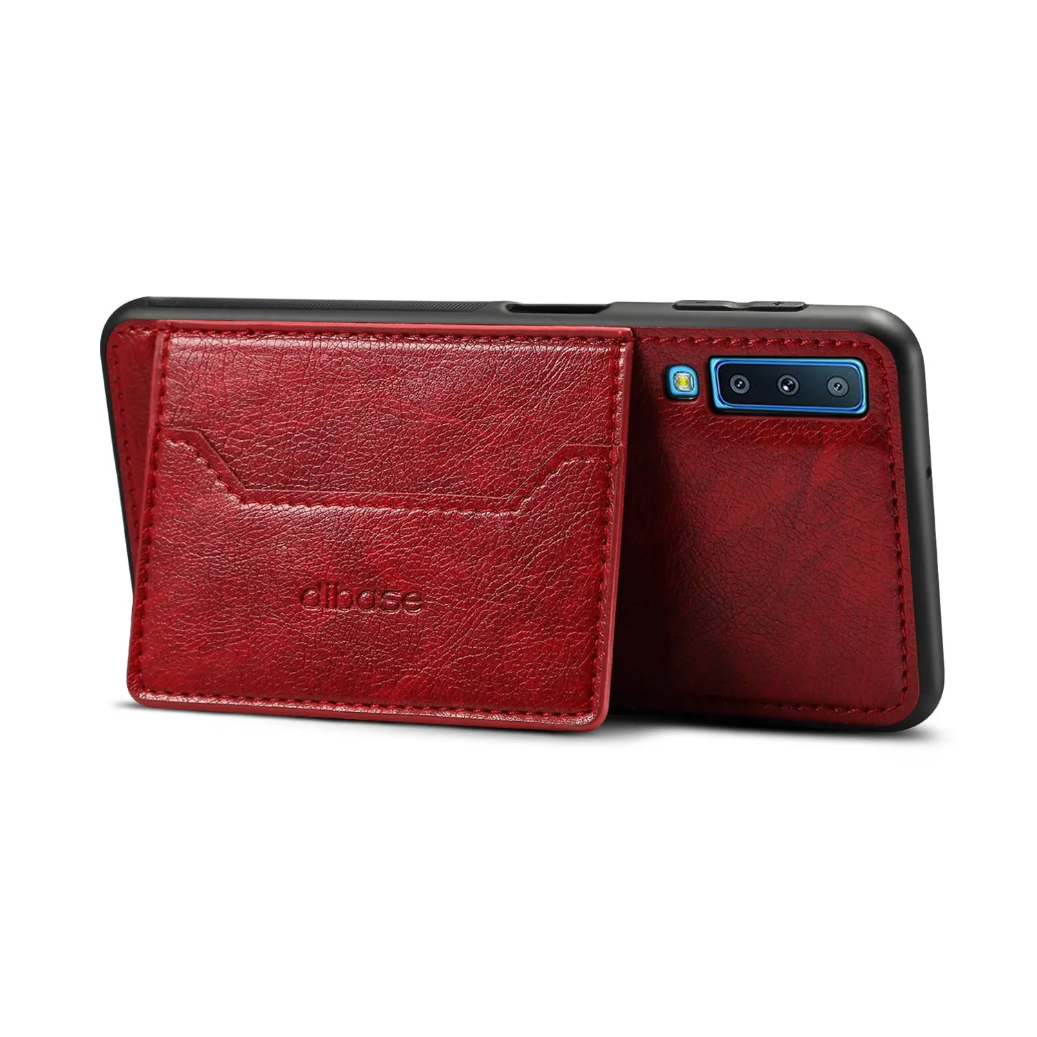 for Samsung A7 2018 Solid Color PU Phone Holder Phone Case red