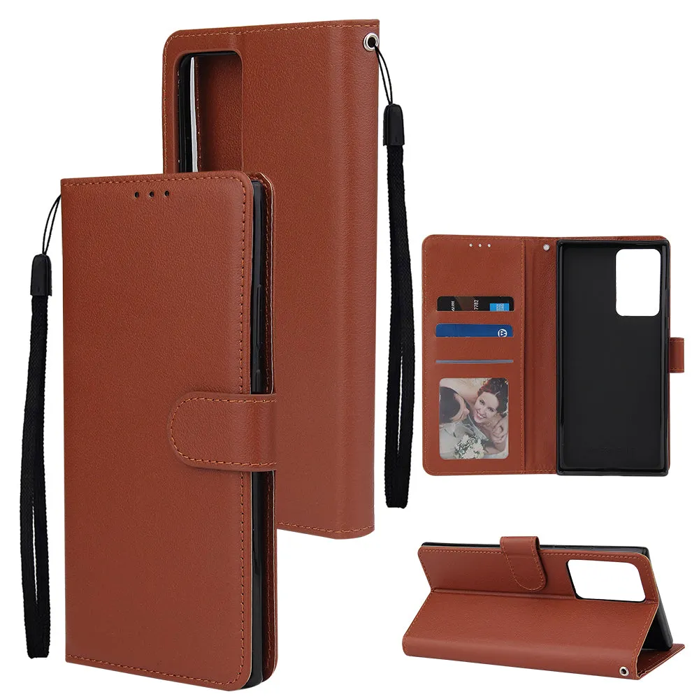 For Samsung Note 20/Note 20 Ultra PU Leather Three-card Photo Frame Front Buckle Mobile Phone shell brown