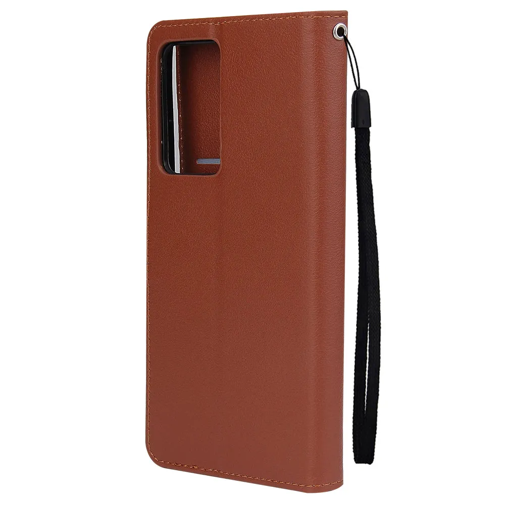 For Samsung Note 20/Note 20 Ultra PU Leather Three-card Photo Frame Front Buckle Mobile Phone shell brown
