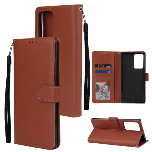 For Samsung Note 20/Note 20 Ultra PU Leather Three-card Photo Frame Front Buckle Mobile Phone shell brown