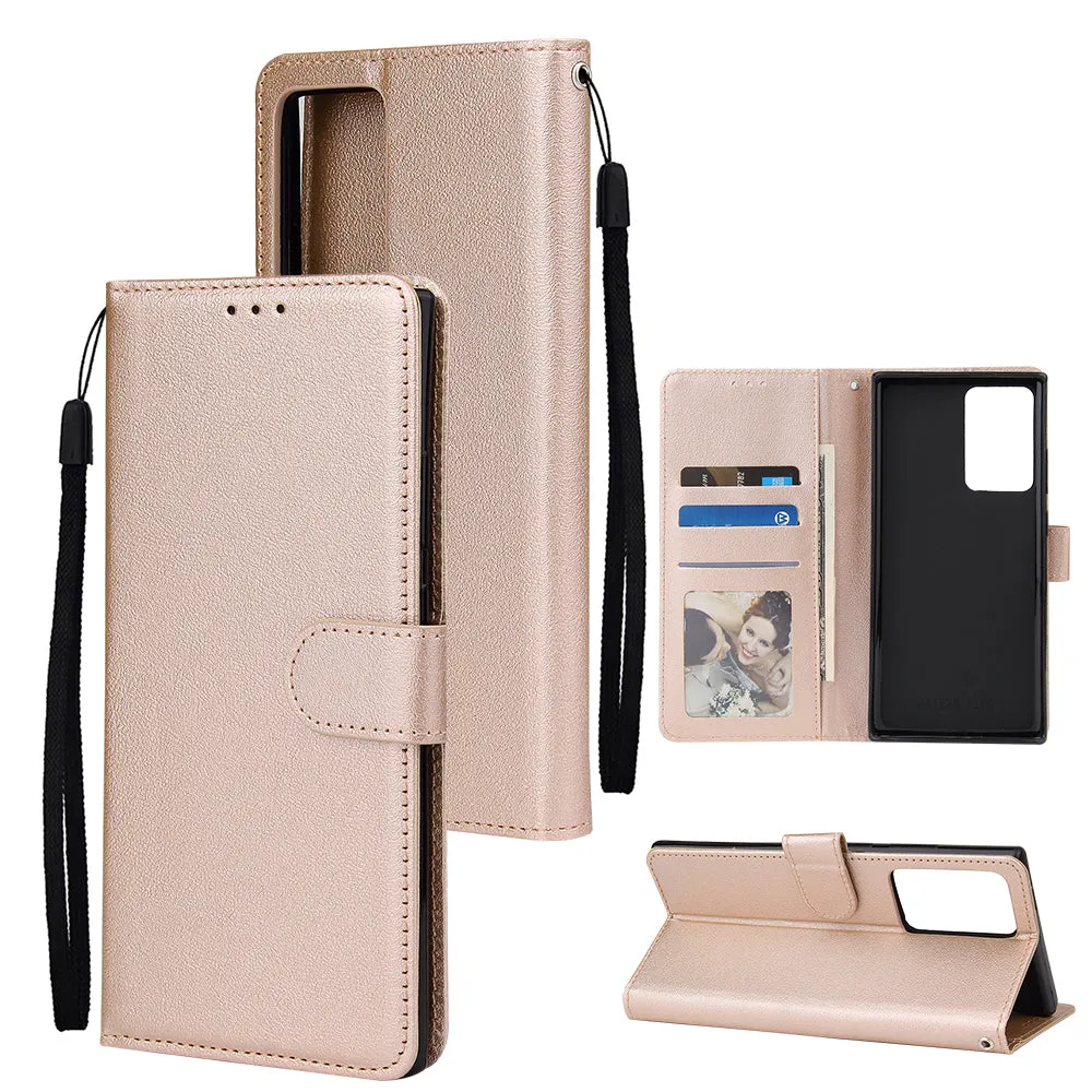 For Samsung Note 20/Note 20 Ultra PU Leather Three-card Photo Frame Front Buckle Mobile Phone shell Golden