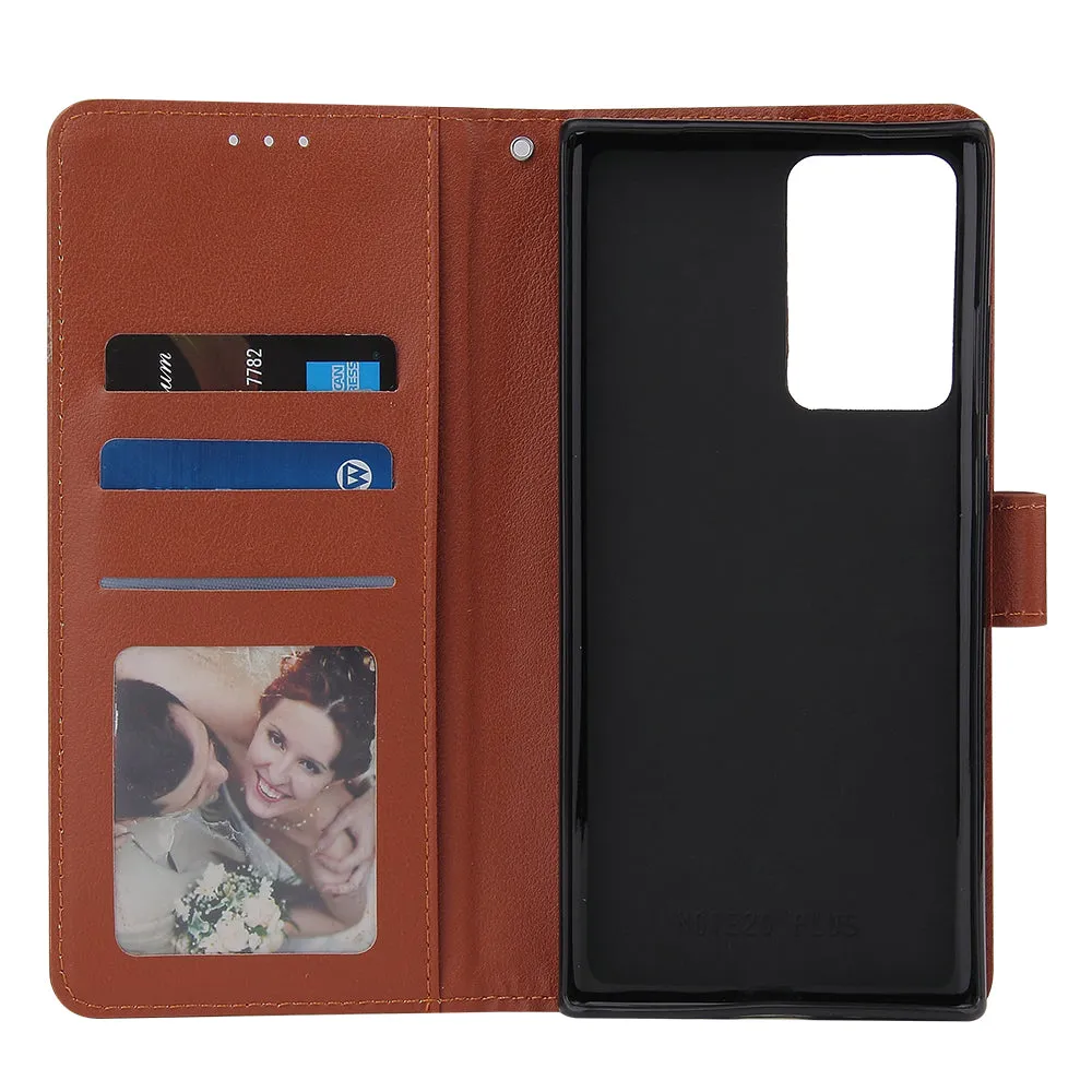 For Samsung Note 20/Note 20 Ultra PU Leather Three-card Photo Frame Front Buckle Mobile Phone shell Golden