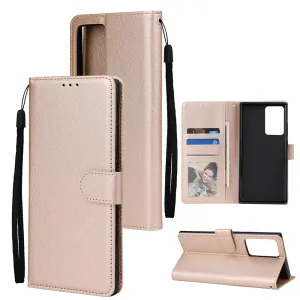 For Samsung Note 20/Note 20 Ultra PU Leather Three-card Photo Frame Front Buckle Mobile Phone shell Golden