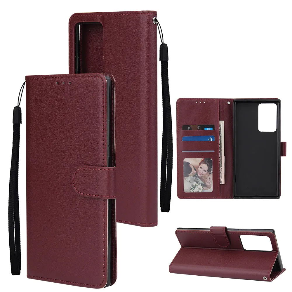 For Samsung Note 20/Note 20 Ultra PU Leather Three-card Photo Frame Front Buckle Mobile Phone shell Red wine