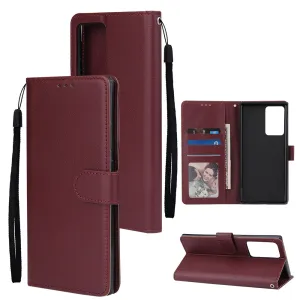For Samsung Note 20/Note 20 Ultra PU Leather Three-card Photo Frame Front Buckle Mobile Phone shell Red wine