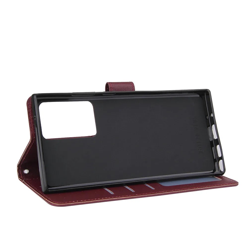 For Samsung Note 20/Note 20 Ultra PU Leather Three-card Photo Frame Front Buckle Mobile Phone shell Red wine