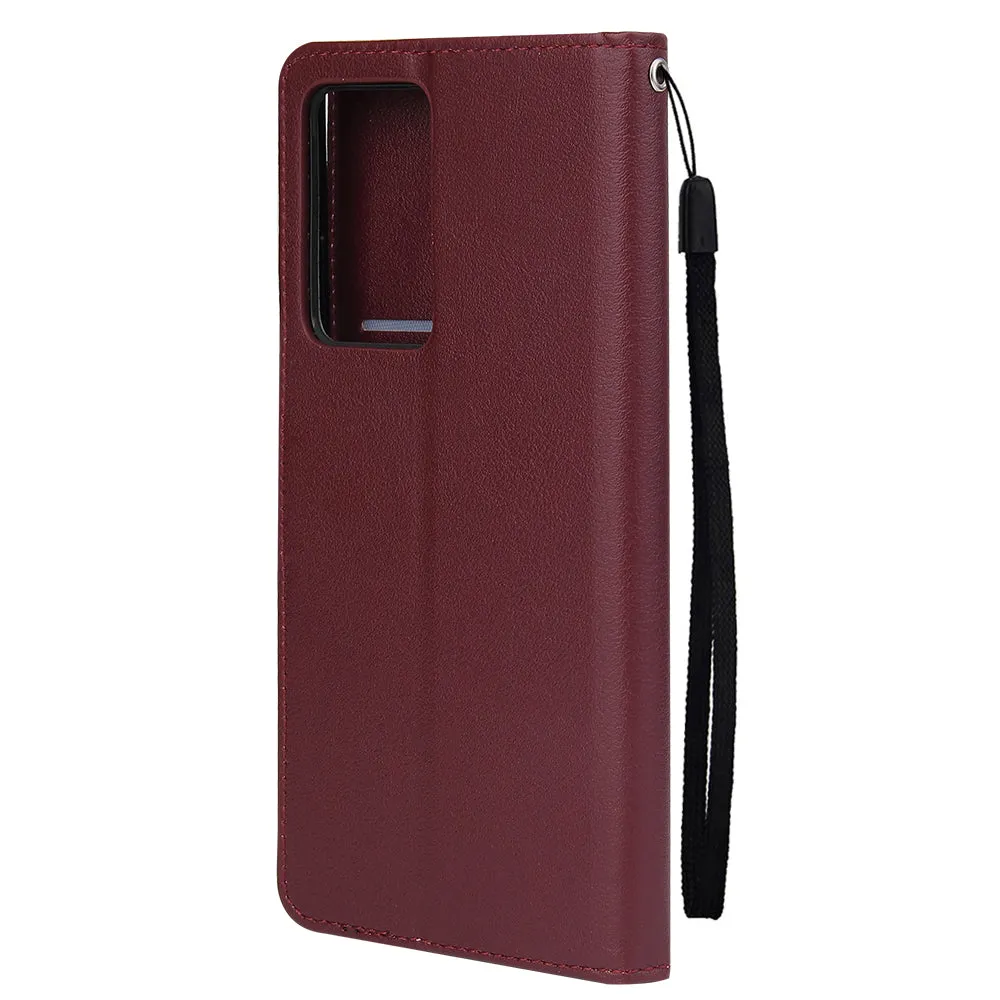 For Samsung Note 20/Note 20 Ultra PU Leather Three-card Photo Frame Front Buckle Mobile Phone shell Red wine