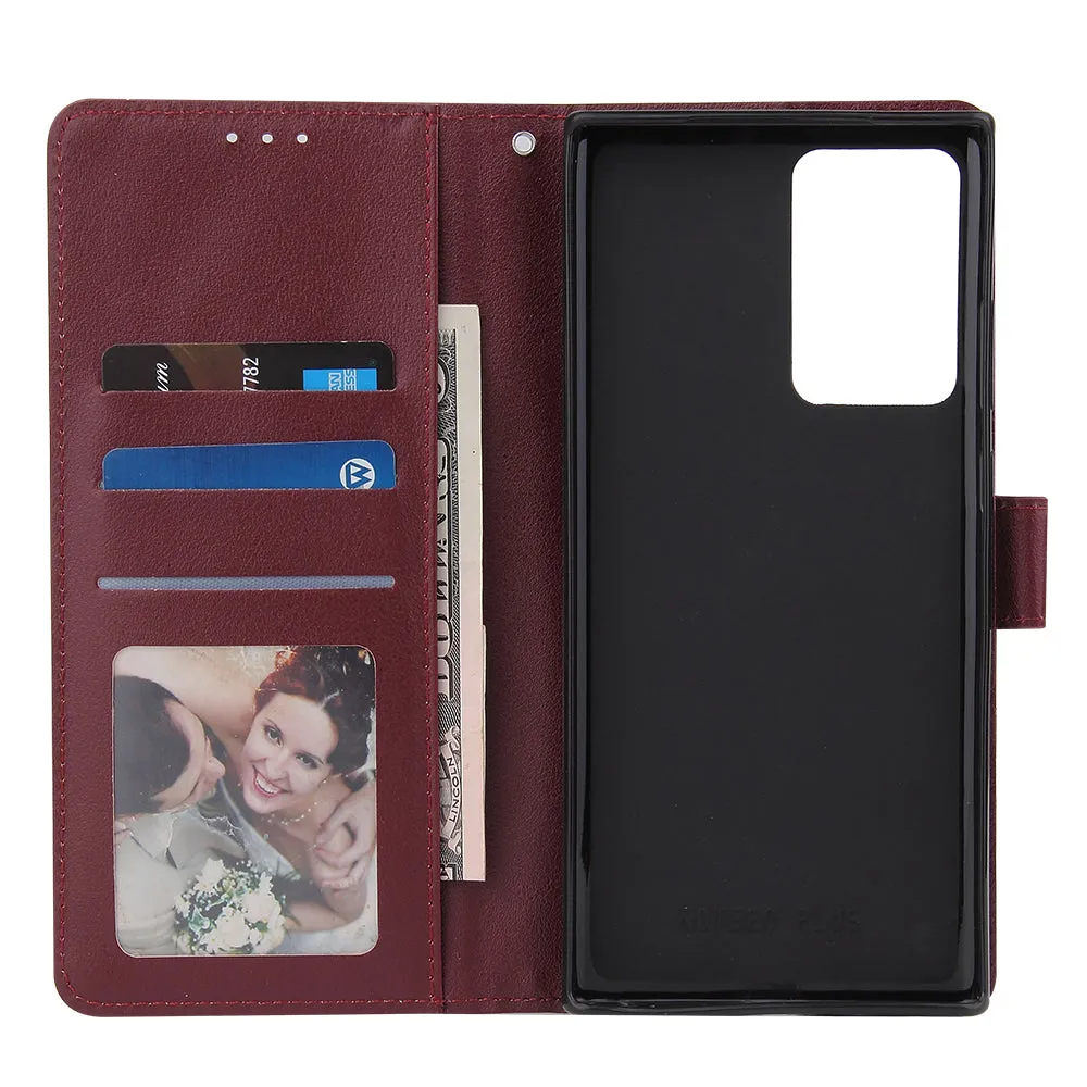 For Samsung Note 20/Note 20 Ultra PU Leather Three-card Photo Frame Front Buckle Mobile Phone shell Red wine