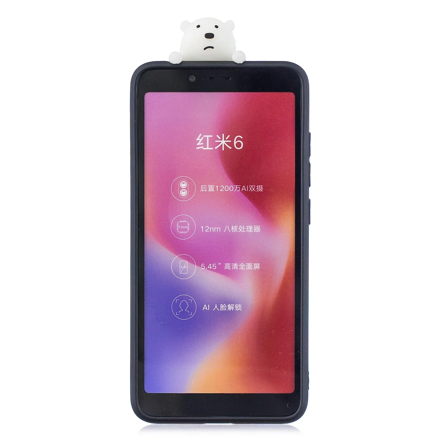 For XIAOMI Redmi 6A 3D Cartoon Lovely Coloured Painted Soft TPU Back Cover Non-slip Shockproof Full Protective Case black