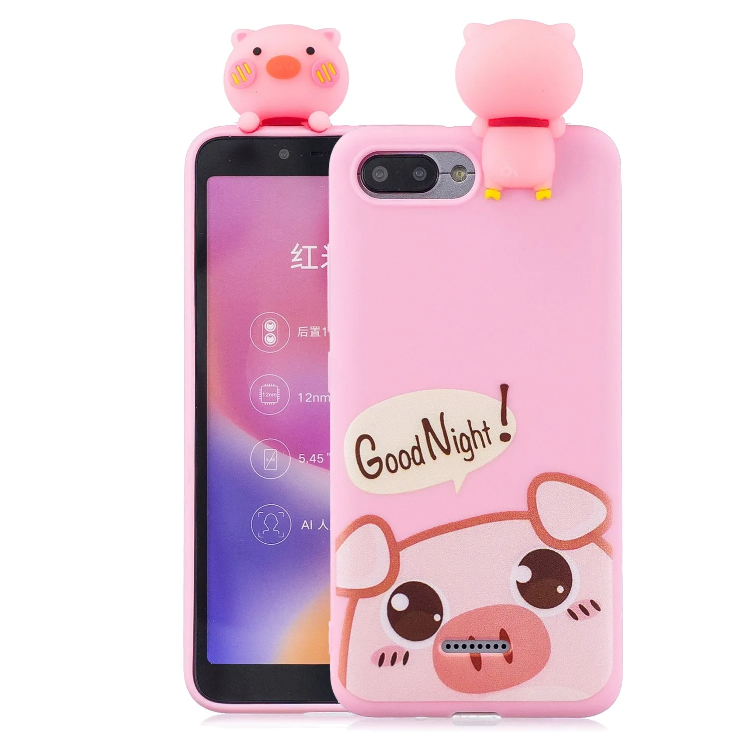 For XIAOMI Redmi 6A 3D Cartoon Lovely Coloured Painted Soft TPU Back Cover Non-slip Shockproof Full Protective Case red