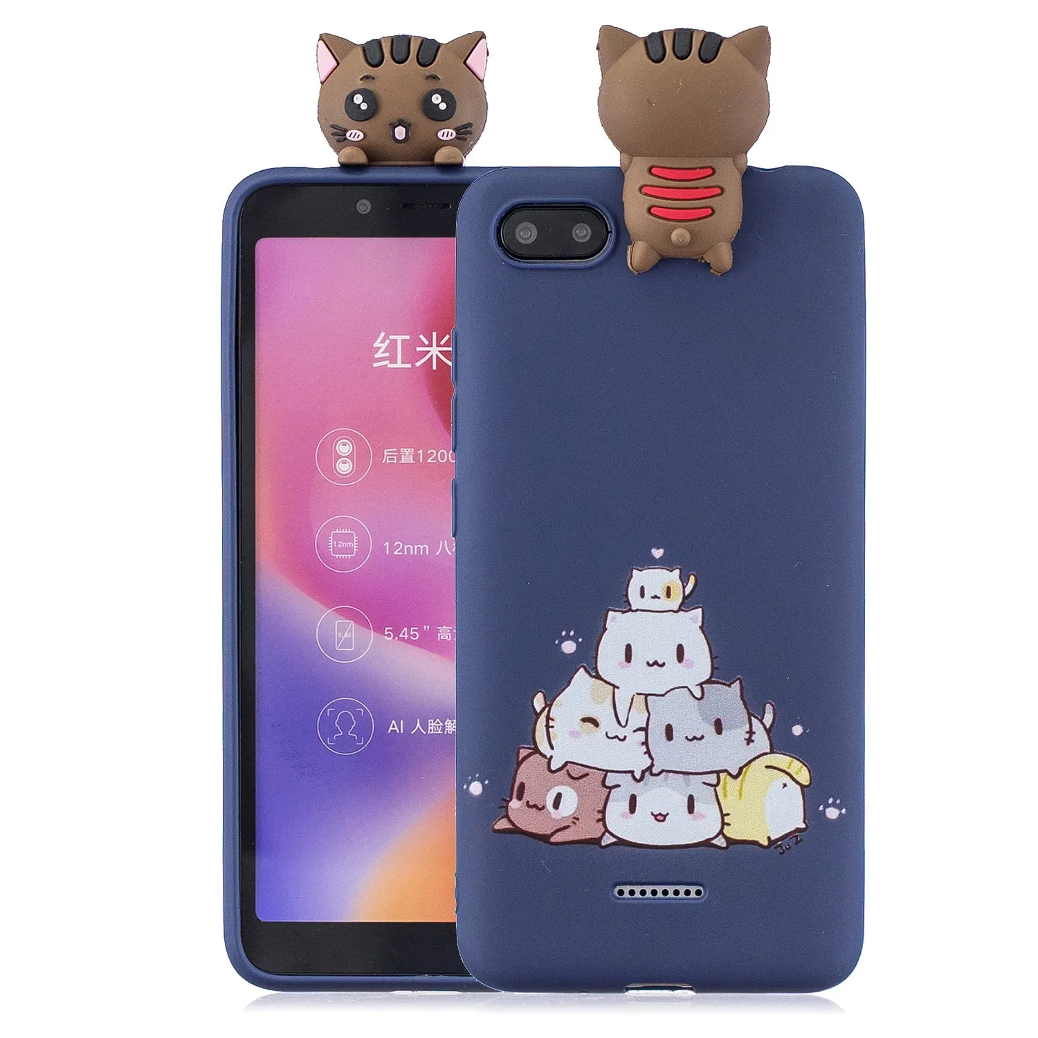 For XIAOMI Redmi 6A 3D Cartoon Lovely Coloured Painted Soft TPU Back Cover Non-slip Shockproof Full Protective Case red
