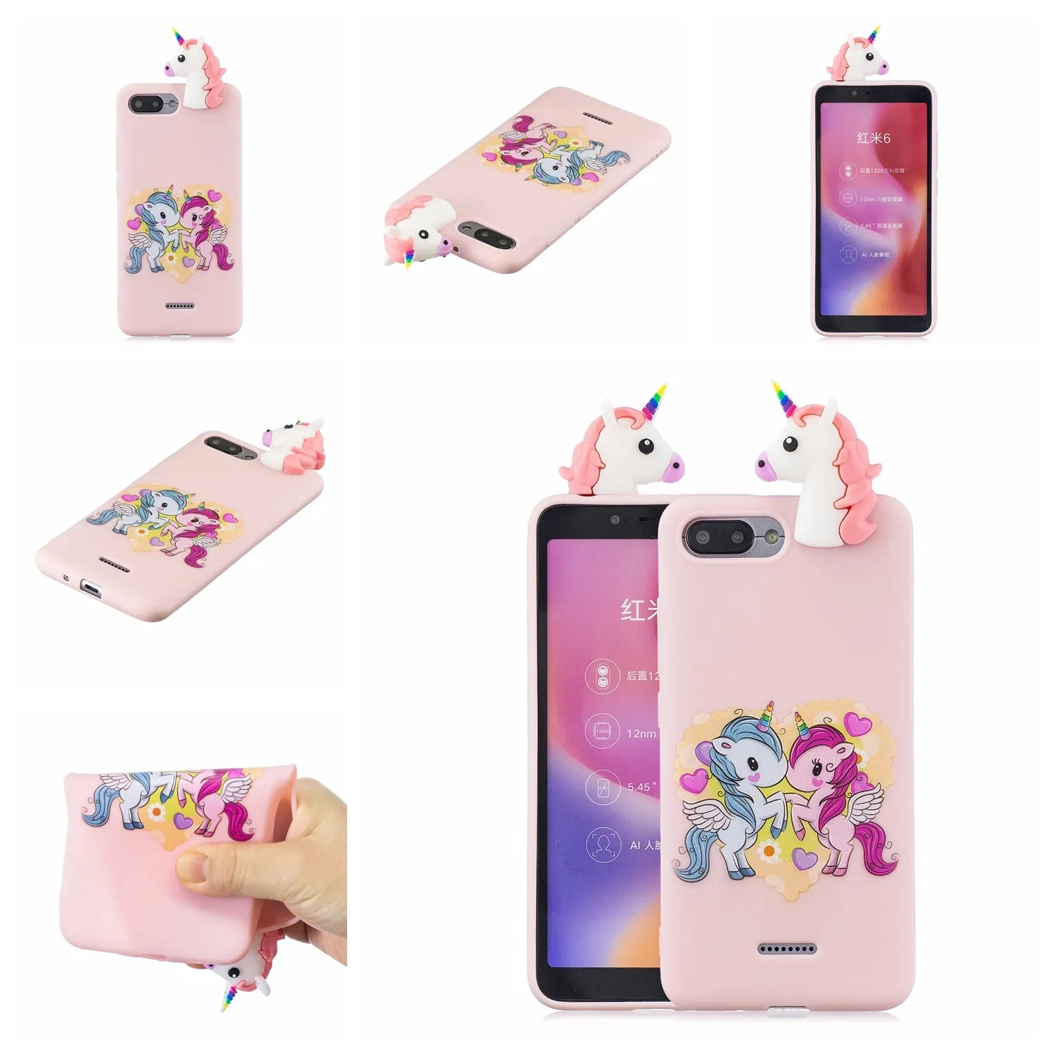For XIAOMI Redmi 6A 3D Cartoon Lovely Coloured Painted Soft TPU Back Cover Non-slip Shockproof Full Protective Case red
