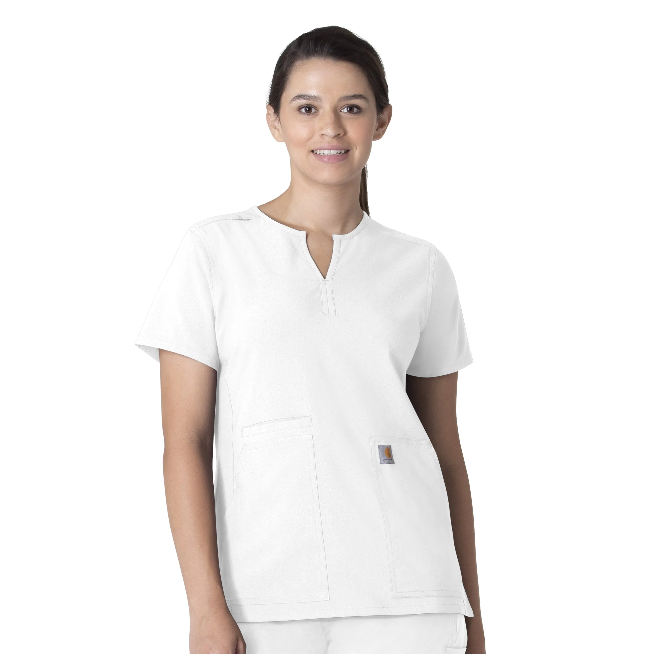 Force Essentials C12213 Notch Neck Tunic Scrub Top White