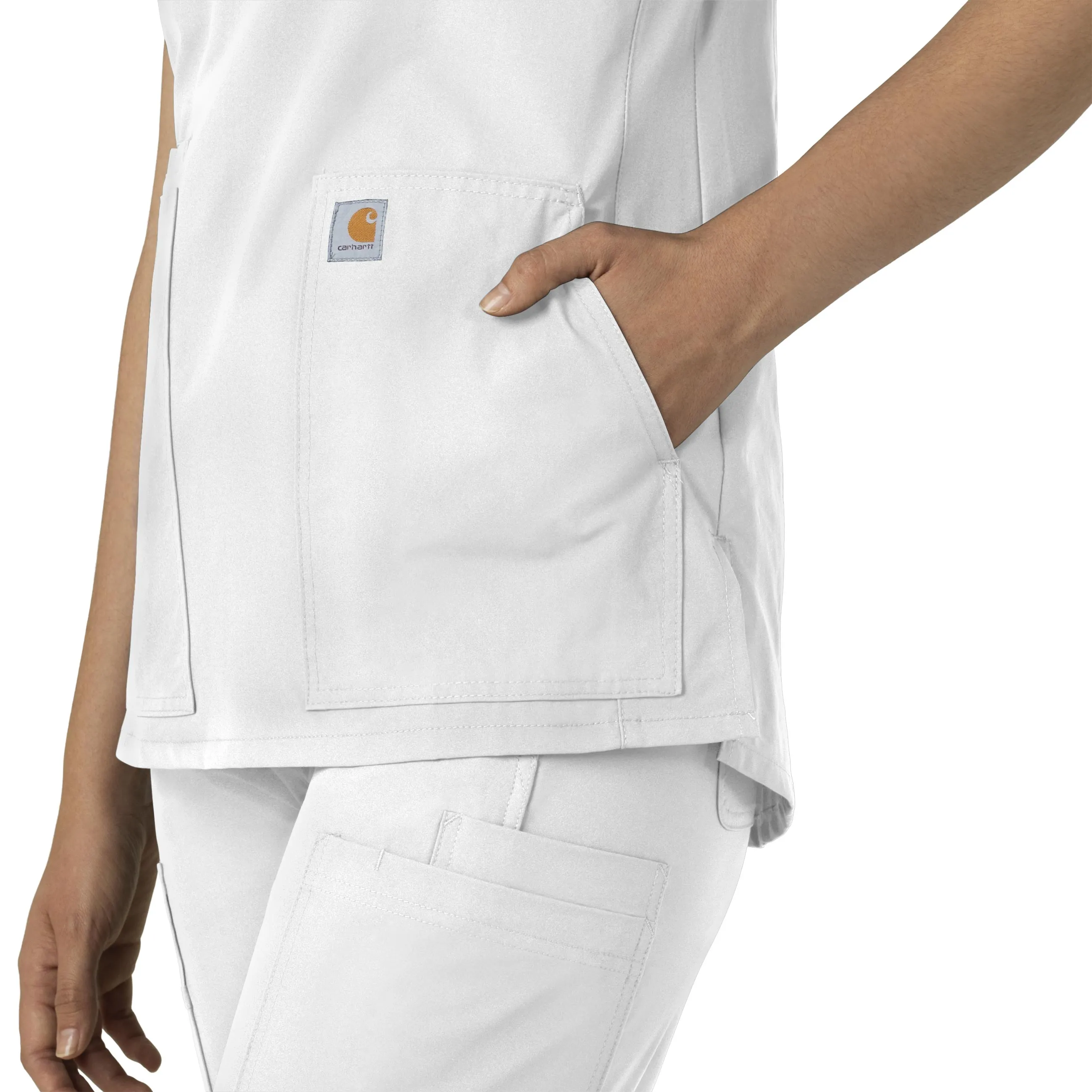 Force Essentials C12213 Notch Neck Tunic Scrub Top White