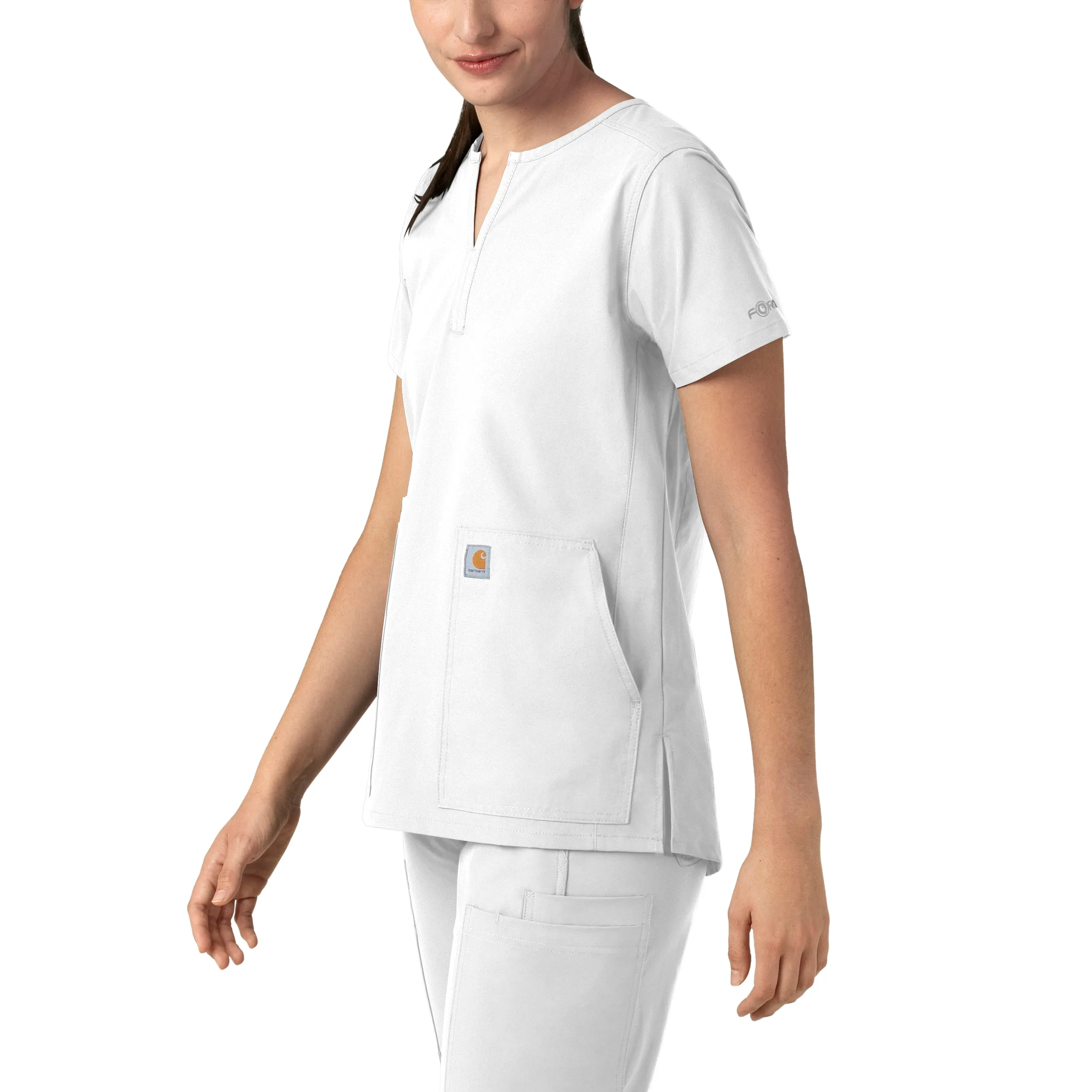 Force Essentials C12213 Notch Neck Tunic Scrub Top White
