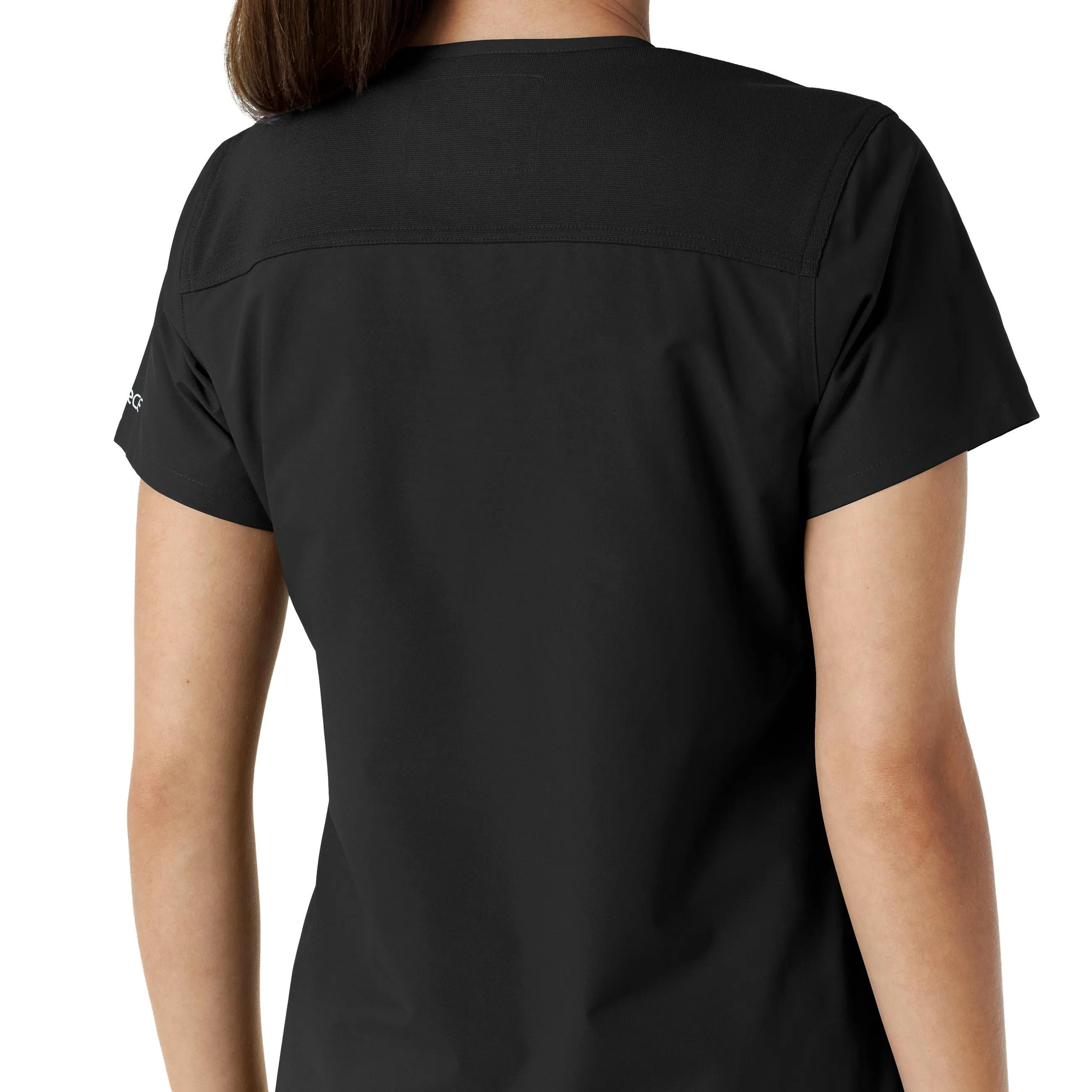 Force Essentials C12313 V-Neck Knit Panel Scrub Top Black