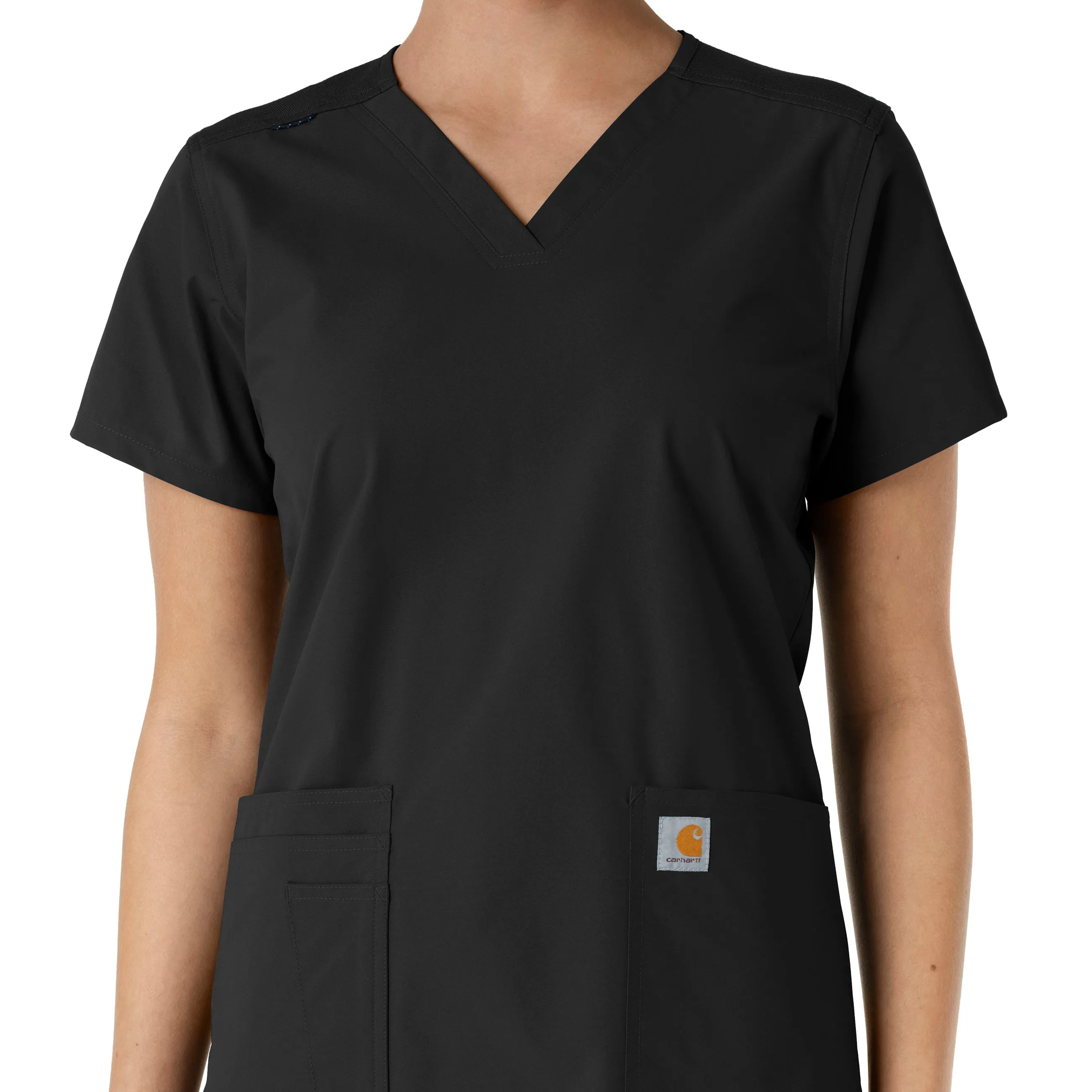 Force Essentials C12313 V-Neck Knit Panel Scrub Top Black