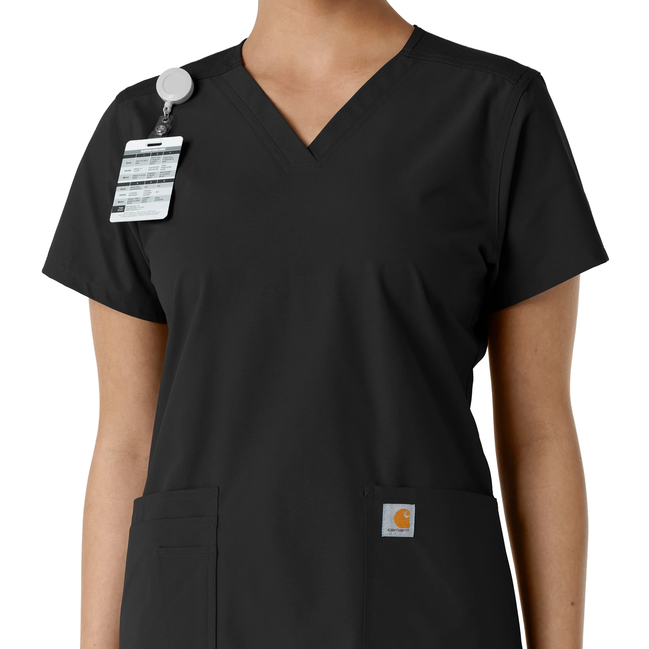 Force Essentials C12313 V-Neck Knit Panel Scrub Top Black