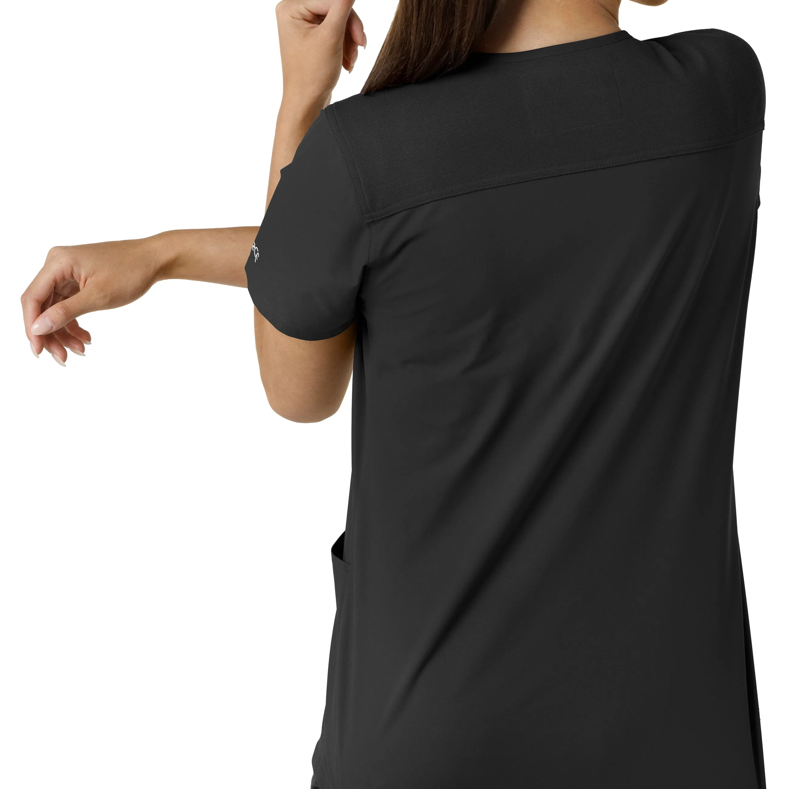 Force Essentials C12313 V-Neck Knit Panel Scrub Top Black