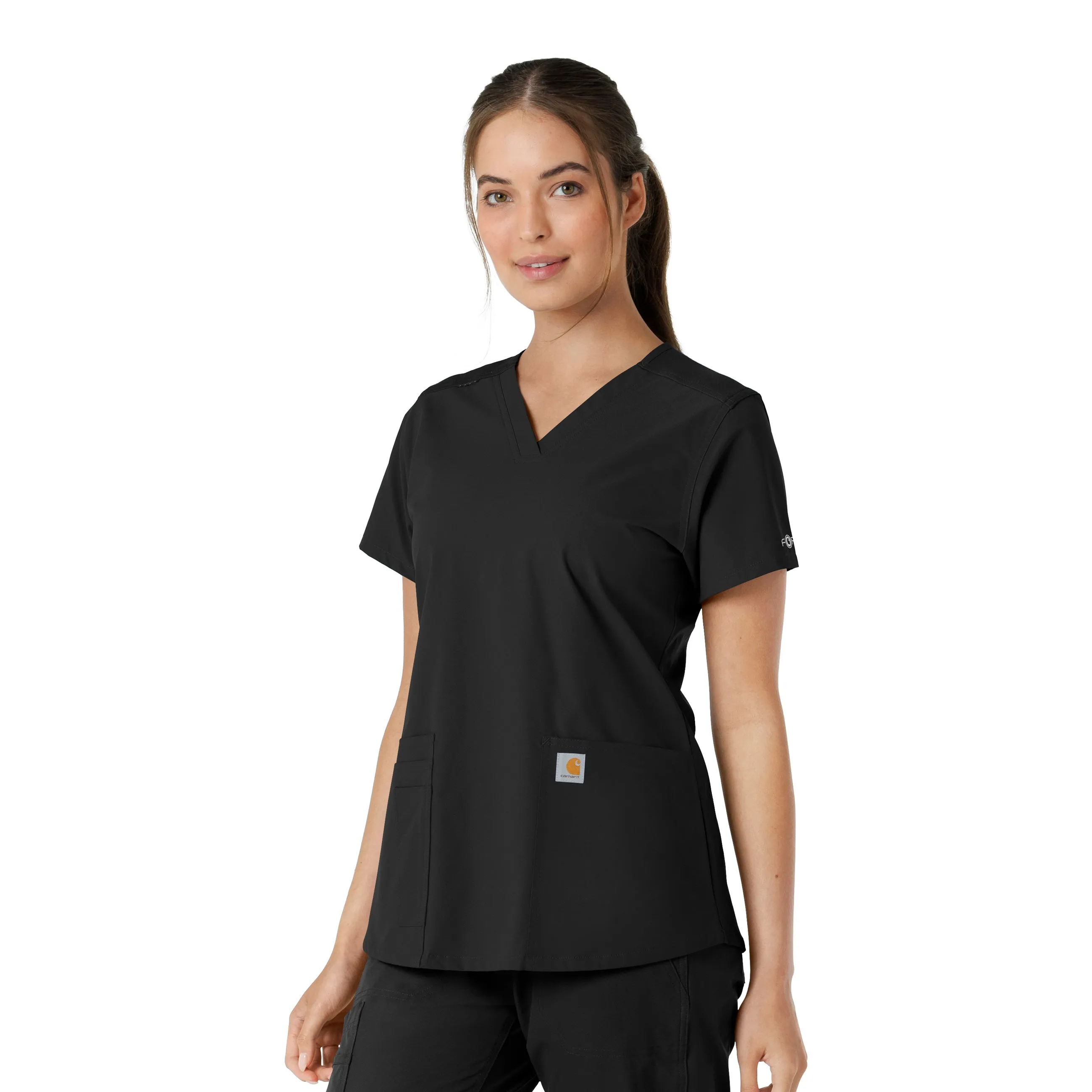 Force Essentials C12313 V-Neck Knit Panel Scrub Top Black