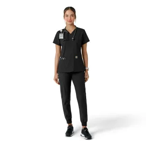 Force Essentials C12313 V-Neck Knit Panel Scrub Top Black