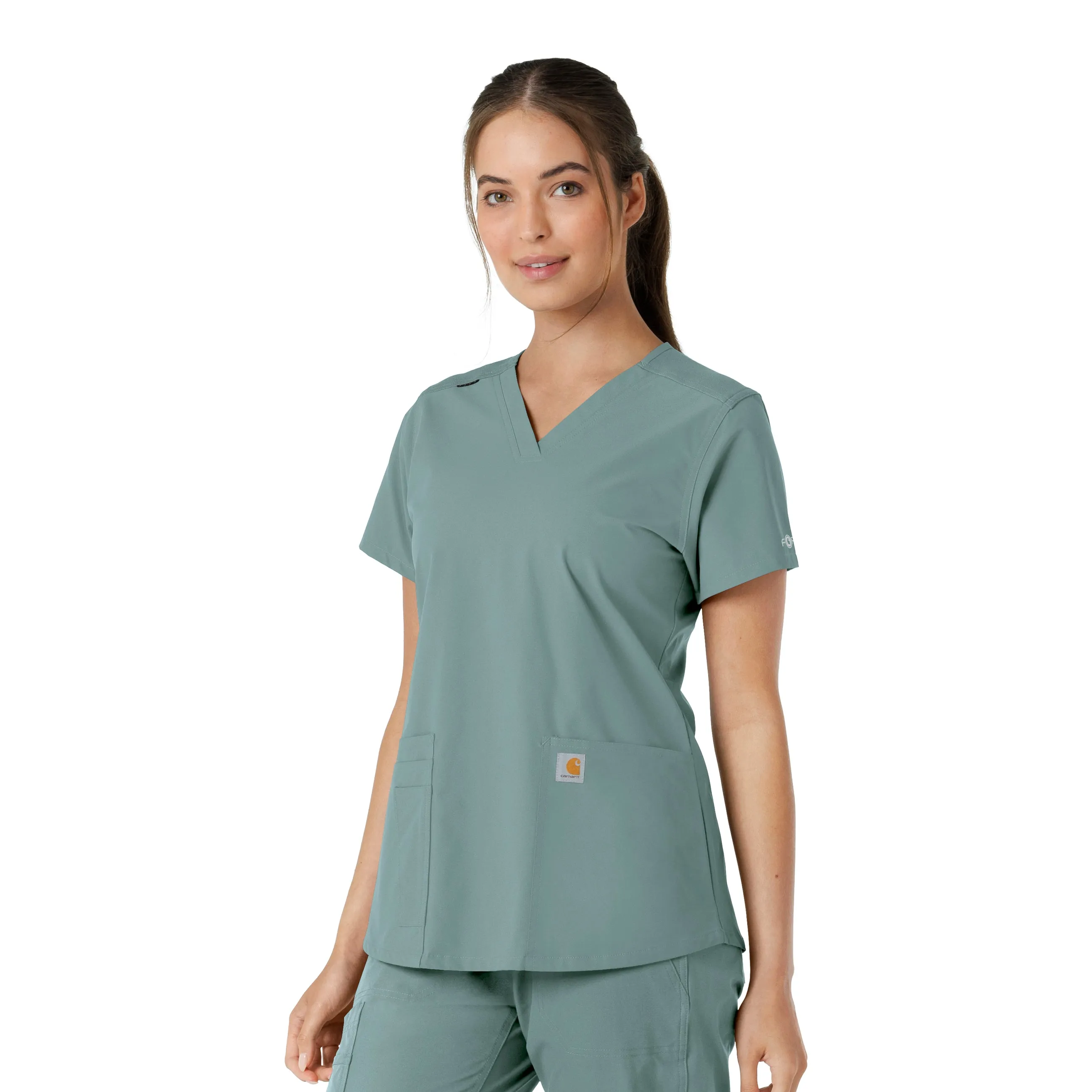 Force Essentials C12313 V-Neck Knit Panel Scrub Top Summer Blue