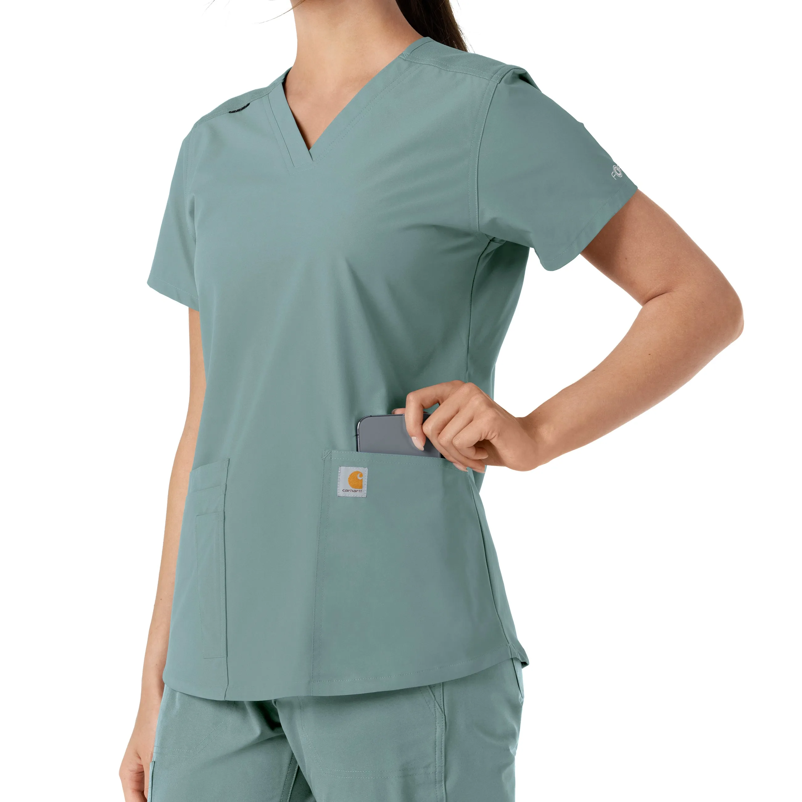 Force Essentials C12313 V-Neck Knit Panel Scrub Top Summer Blue