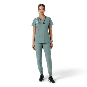 Force Essentials C12313 V-Neck Knit Panel Scrub Top Summer Blue