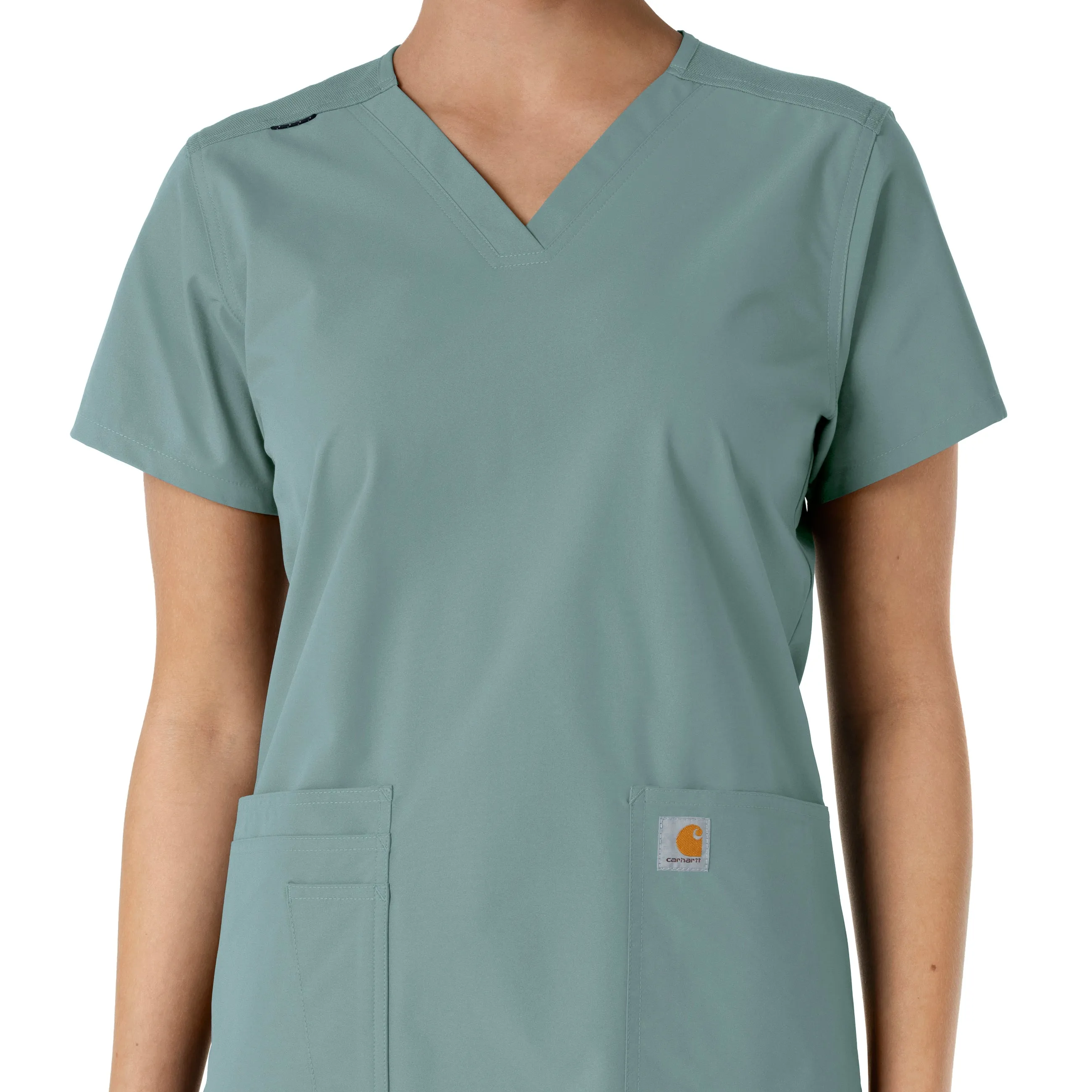 Force Essentials C12313 V-Neck Knit Panel Scrub Top Summer Blue