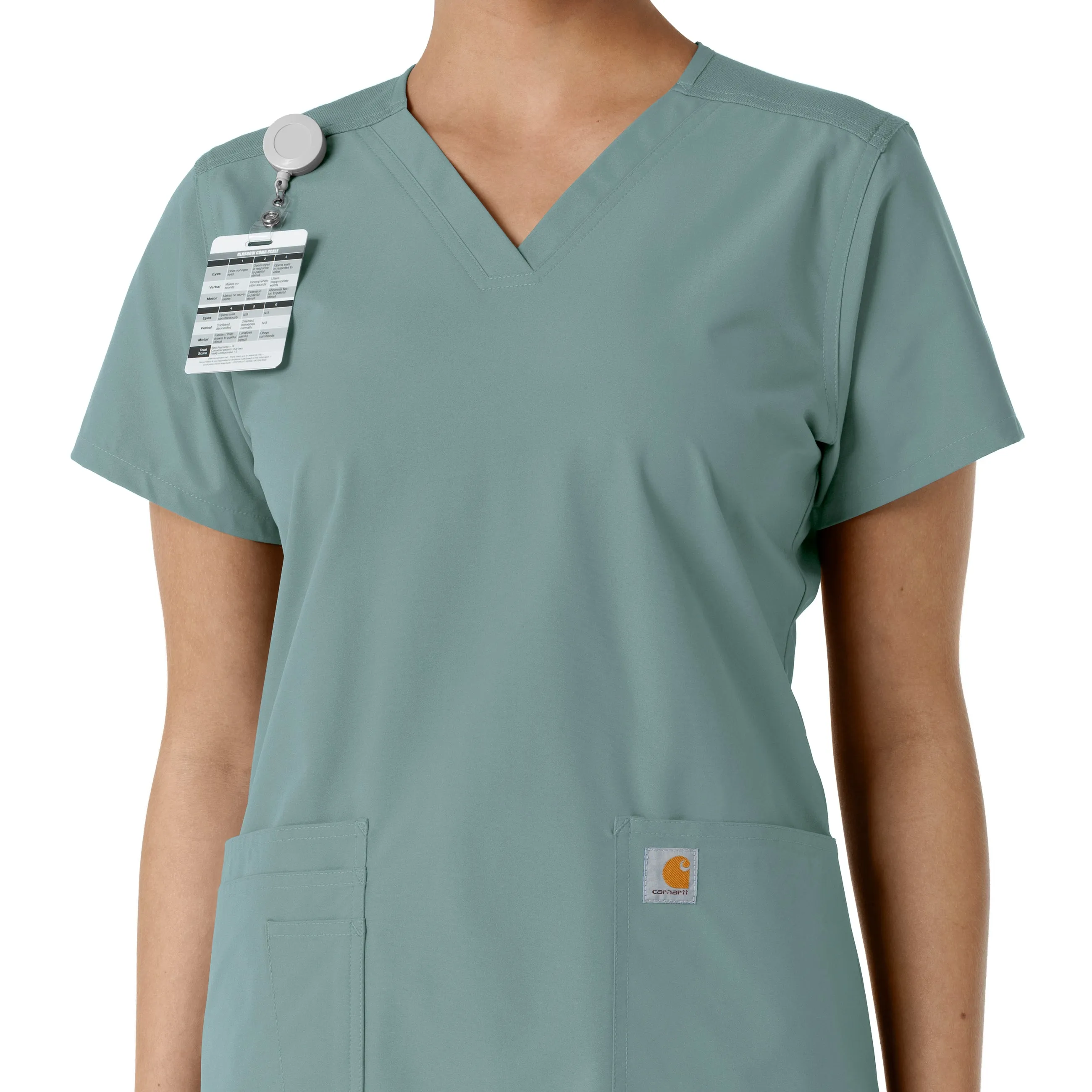 Force Essentials C12313 V-Neck Knit Panel Scrub Top Summer Blue