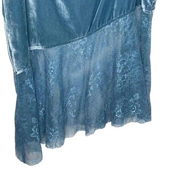 Free People Women Velvet Lace Midi Skirt Sz 10 Blue Fairy Coquette Feminine Boho