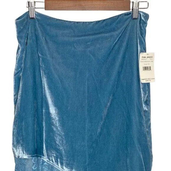 Free People Women Velvet Lace Midi Skirt Sz 10 Blue Fairy Coquette Feminine Boho